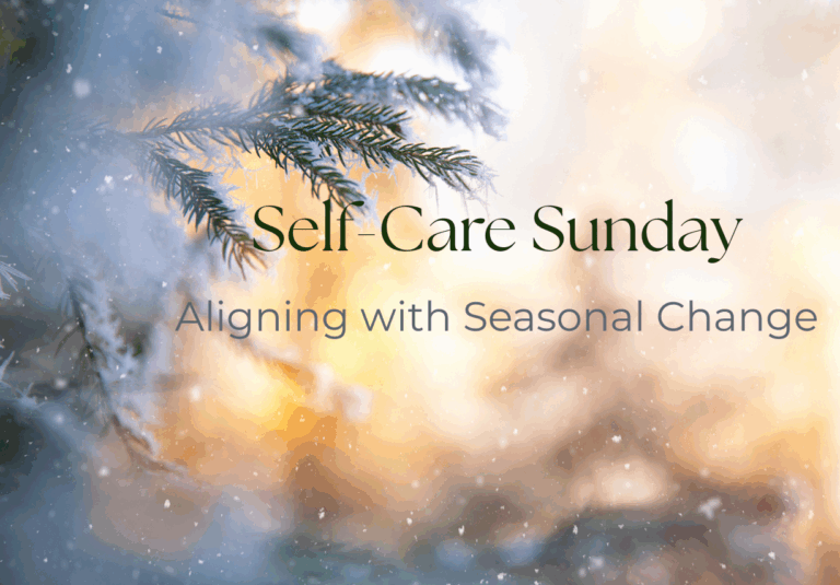 Self care sunday image of frosted pine trees.